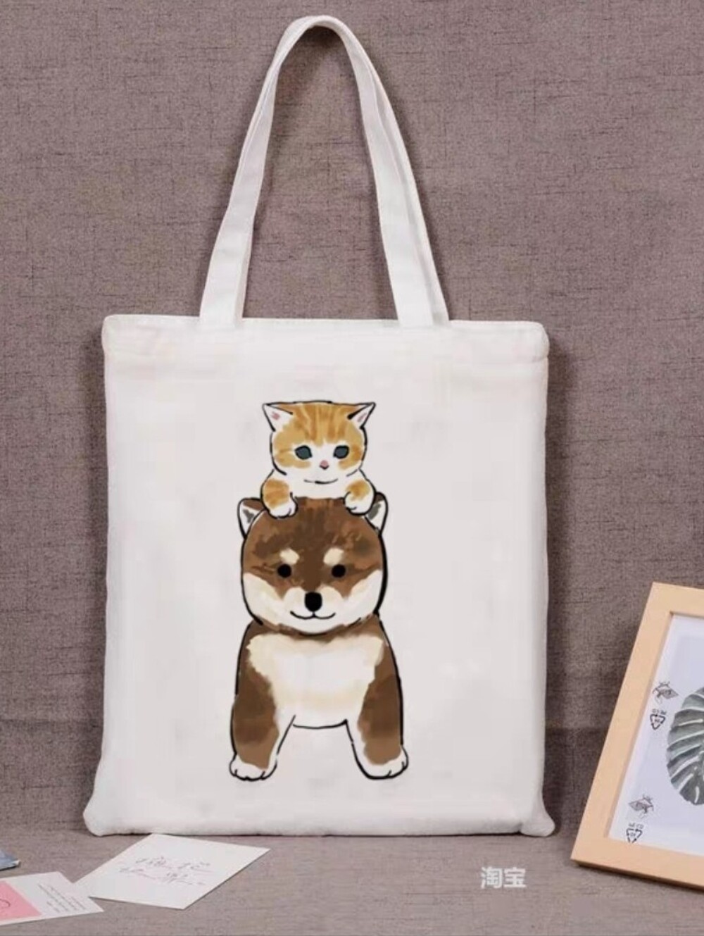 Shiba Inu And Orange Cat Print Canvas Bag